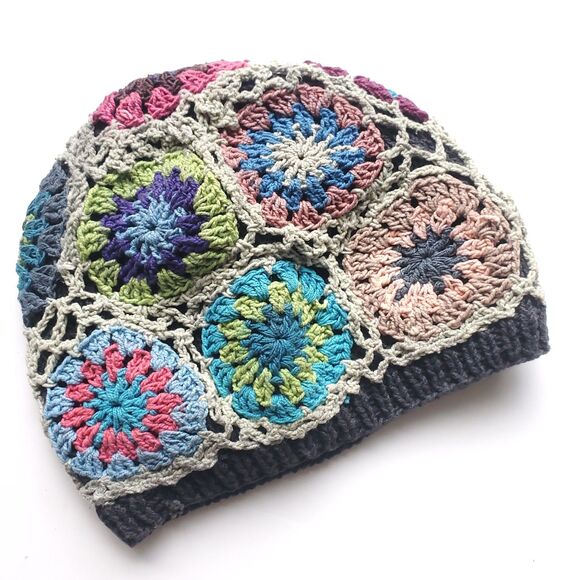 Crochet Baby Hat 3-6 Month Beanie Handmade Nepal Granny Circles Boho Cottagecore - Picture 2 of 6